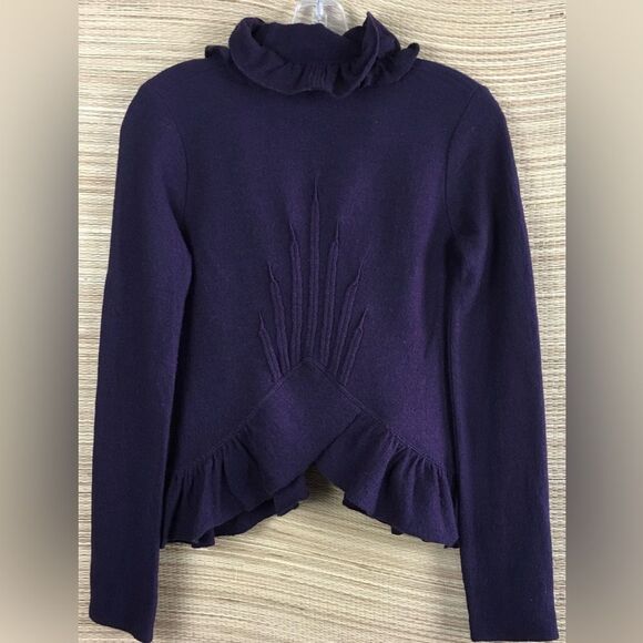 Anthropologie Charlie & Robin Ruffle Boiled Wool Cardigan In Purple Size XS - Picture 10 of 13